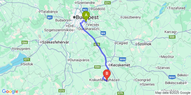 Map: Budapest Airport (BUD), Ferihegy, Liszt Ferenc to Bugacpusztaháza