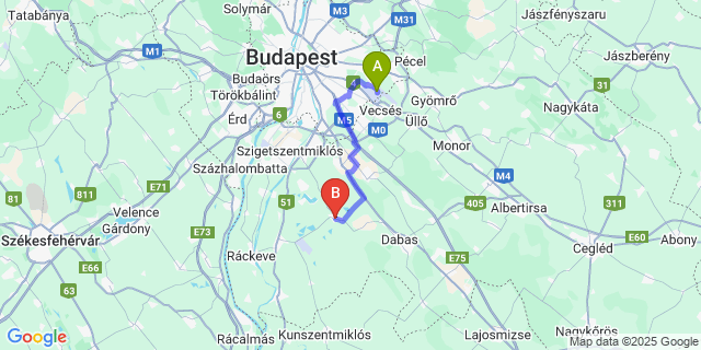 Map: Budapest Airport (BUD), Ferihegy, Liszt Ferenc to Bugyi