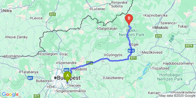 Map: Budapest Airport (BUD), Ferihegy, Liszt Ferenc to Bükkmogyorósd