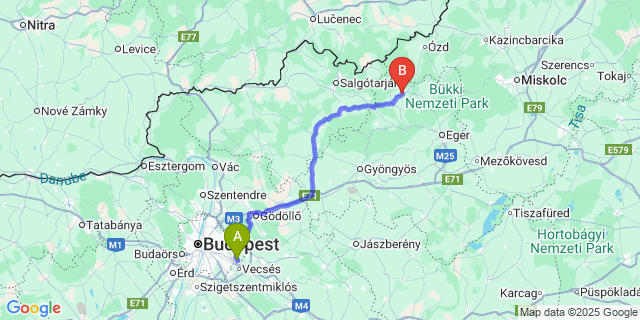 Map: Budapest Airport (BUD), Ferihegy, Liszt Ferenc to Bükkszenterzsébet
