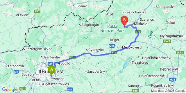 Map: Budapest Airport (BUD), Ferihegy, Liszt Ferenc to Bükkszentkereszt