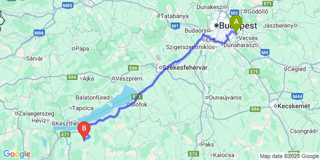 Map: Budapest Airport (BUD), Ferihegy, Liszt Ferenc to Buzsák