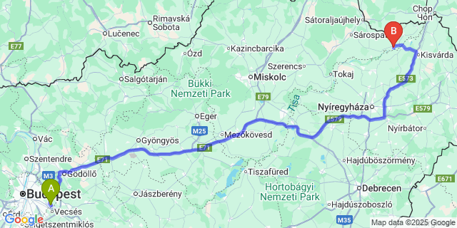 Map: Budapest Airport (BUD), Ferihegy, Liszt Ferenc to Cigánd