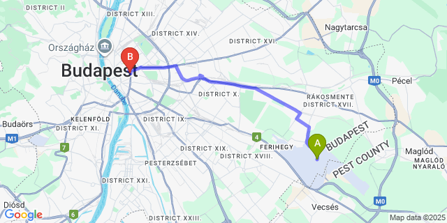 Map: Budapest Airport (BUD), Ferihegy, Liszt Ferenc to Courtyard by Marriott Budapest City Center