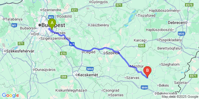 Map: Budapest Airport (BUD), Ferihegy, Liszt Ferenc to Csárdaszállás