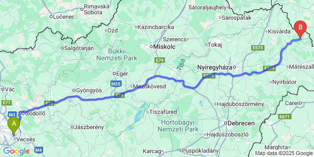 Map: Budapest Airport (BUD), Ferihegy, Liszt Ferenc to Csaroda
