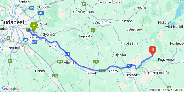 Map: Budapest Airport (BUD), Ferihegy, Liszt Ferenc to Csataszög