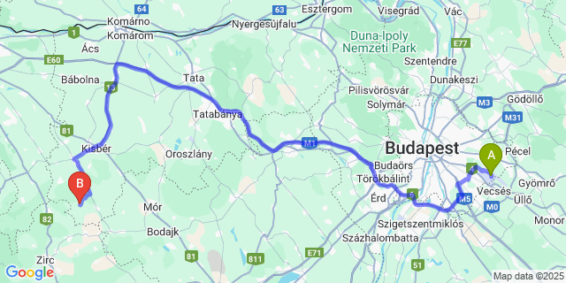 Map: Budapest Airport (BUD), Ferihegy, Liszt Ferenc to Csatka