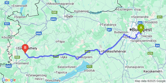 Map: Budapest Airport (BUD), Ferihegy, Liszt Ferenc to Csempeszkopács