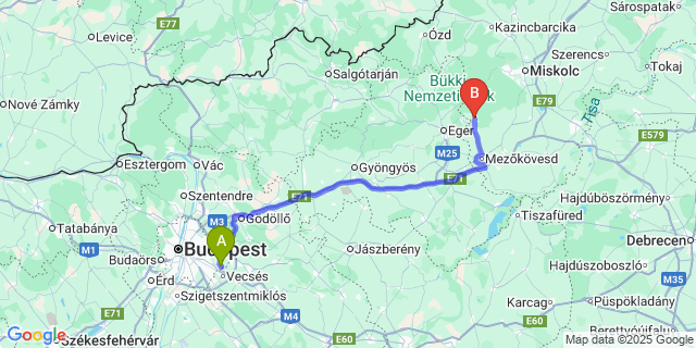 Map: Budapest Airport (BUD), Ferihegy, Liszt Ferenc to Cserépfalu