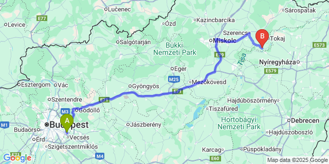 Map: Budapest Airport (BUD), Ferihegy, Liszt Ferenc to Csobaj