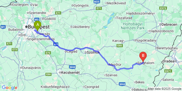 Map: Budapest Airport (BUD), Ferihegy, Liszt Ferenc to Csökmő