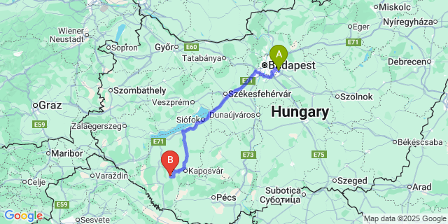 Map: Budapest Airport (BUD), Ferihegy, Liszt Ferenc to Csököly