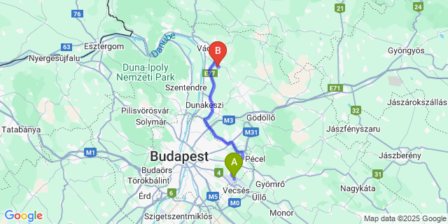 Map: Budapest Airport (BUD), Ferihegy, Liszt Ferenc to Csörög