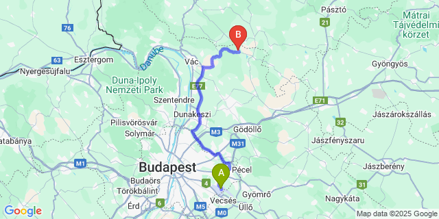 Map: Budapest Airport (BUD), Ferihegy, Liszt Ferenc to Csõvár