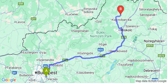 Map: Budapest Airport (BUD), Ferihegy, Liszt Ferenc to Damak