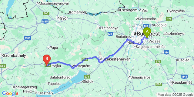 Map: Budapest Airport (BUD), Ferihegy, Liszt Ferenc to Devecser