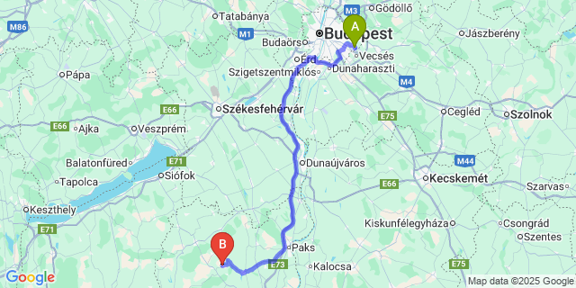 Map: Budapest Airport (BUD), Ferihegy, Liszt Ferenc to Diósberény