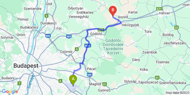 Map: Budapest Airport (BUD), Ferihegy, Liszt Ferenc to Domony