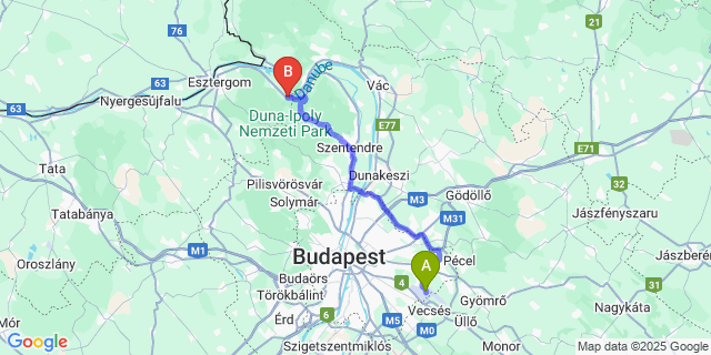 Map: Budapest Airport (BUD), Ferihegy, Liszt Ferenc to Dömös