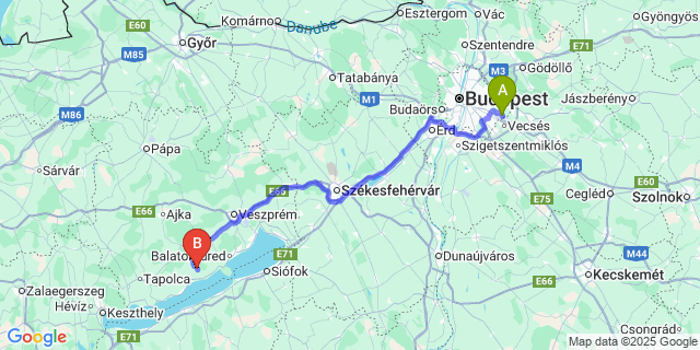 Map: Budapest Airport (BUD), Ferihegy, Liszt Ferenc to Dörgicse
