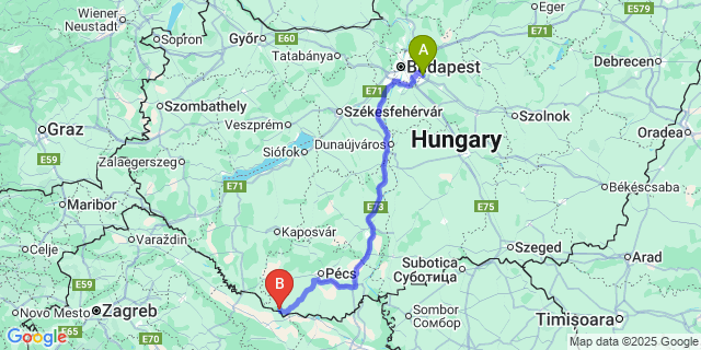 Map: Budapest Airport (BUD), Ferihegy, Liszt Ferenc to Drávasztára