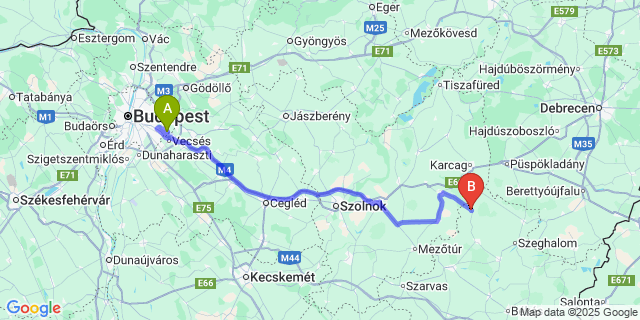 Map: Budapest Airport (BUD), Ferihegy, Liszt Ferenc to Ecsegfalva