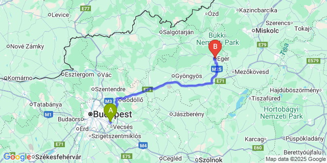Map: Budapest Airport (BUD), Ferihegy, Liszt Ferenc to Eger