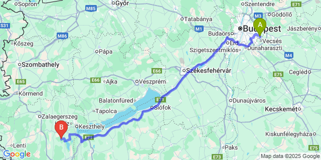 Map: Budapest Airport (BUD), Ferihegy, Liszt Ferenc to Egeraracsa