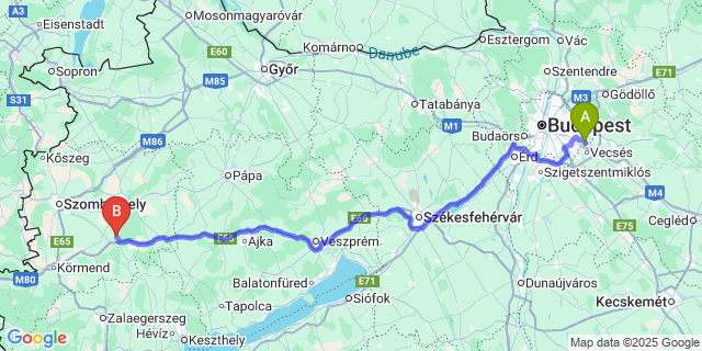 Map: Budapest Airport (BUD), Ferihegy, Liszt Ferenc to Egervölgy