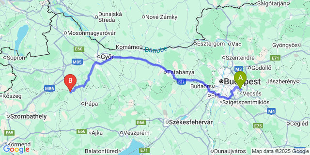 Map: Budapest Airport (BUD), Ferihegy, Liszt Ferenc to Egyházaskesző