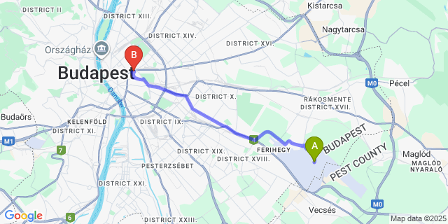 Map: Budapest Airport (BUD), Ferihegy, Liszt Ferenc to Elit Boutique Rooms-Best Location by BQA