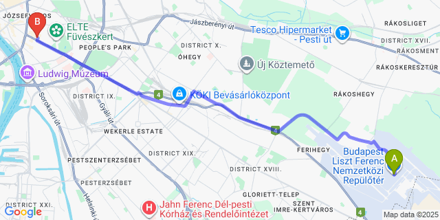 Map: Budapest Airport (BUD), Ferihegy, Liszt Ferenc to Escala Hotel & Suites