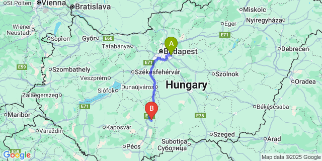 Map: Budapest Airport (BUD), Ferihegy, Liszt Ferenc to Fadd
