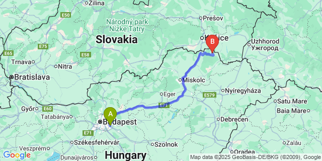 Map: Budapest Airport (BUD), Ferihegy, Liszt Ferenc to Filkeháza