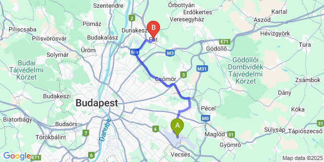 Map: Budapest Airport (BUD), Ferihegy, Liszt Ferenc to Fót
