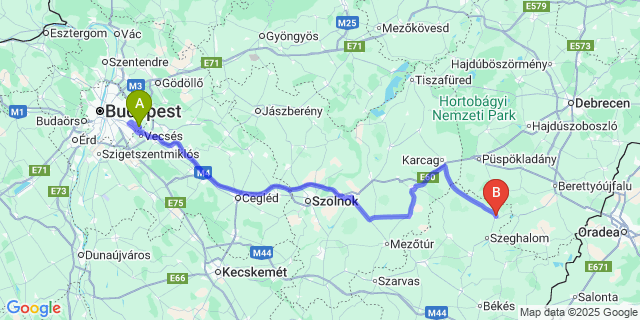 Map: Budapest Airport (BUD), Ferihegy, Liszt Ferenc to Füzesgyarmat