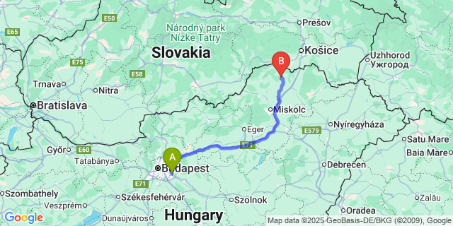 Map: Budapest Airport (BUD), Ferihegy, Liszt Ferenc to Gagybátor