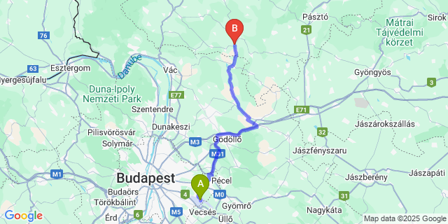 Map: Budapest Airport (BUD), Ferihegy, Liszt Ferenc to Galgaguta