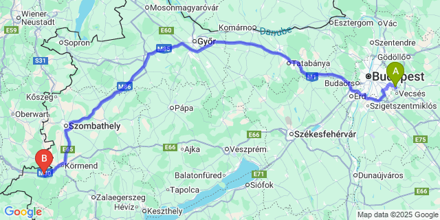 Map: Budapest Airport (BUD), Ferihegy, Liszt Ferenc to Gasztony