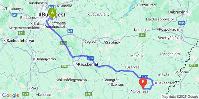 Map: Budapest Airport (BUD), Ferihegy, Liszt Ferenc to Gerendás