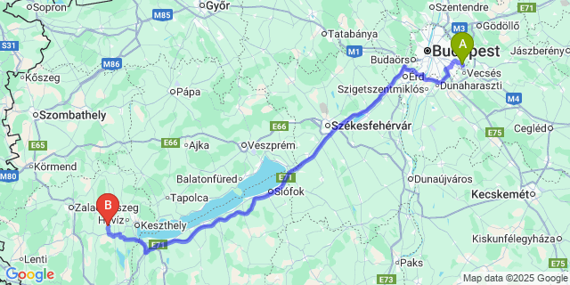 Map: Budapest Airport (BUD), Ferihegy, Liszt Ferenc to Gétye