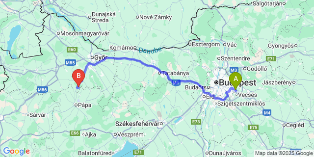 Map: Budapest Airport (BUD), Ferihegy, Liszt Ferenc to Gyarmat