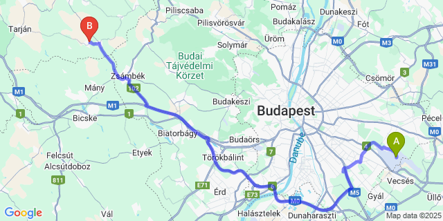Map: Budapest Airport (BUD), Ferihegy, Liszt Ferenc to Gyermely