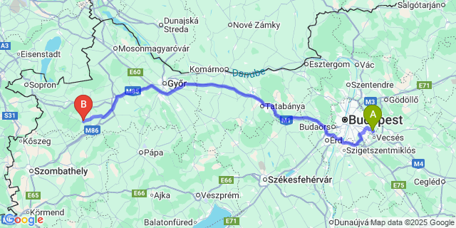 Map: Budapest Airport (BUD), Ferihegy, Liszt Ferenc to Gyóró