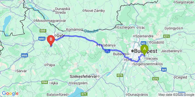 Map: Budapest Airport (BUD), Ferihegy, Liszt Ferenc to Győrszemere