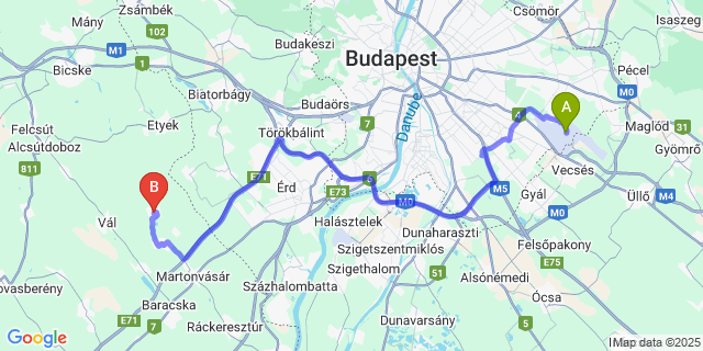 Map: Budapest Airport (BUD), Ferihegy, Liszt Ferenc to Gyúró