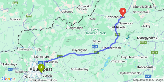 Map: Budapest Airport (BUD), Ferihegy, Liszt Ferenc to Halmaj