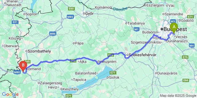 Map: Budapest Airport (BUD), Ferihegy, Liszt Ferenc to Halogy