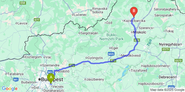 Map: Budapest Airport (BUD), Ferihegy, Liszt Ferenc to Hangács